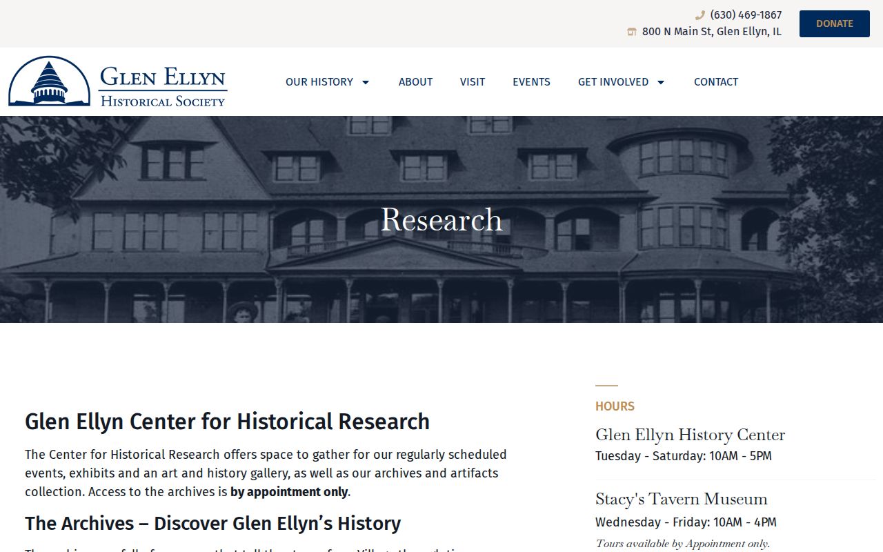 Glen Ellyn Historical Society research center collections page