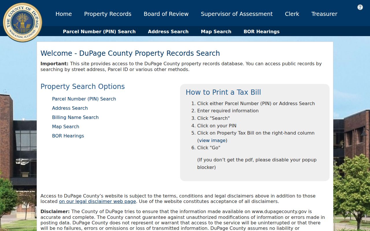 DuPage Property Lookup search options for Glen Ellyn parcels