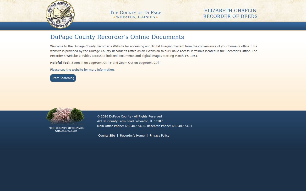 DuPage Recorder of Deeds website for Glen Ellyn document research