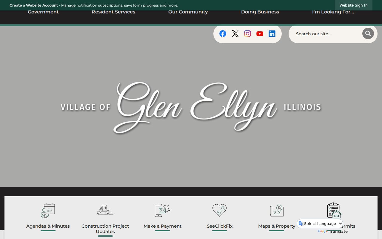 Village of Glen Ellyn official website used for municipal resident records