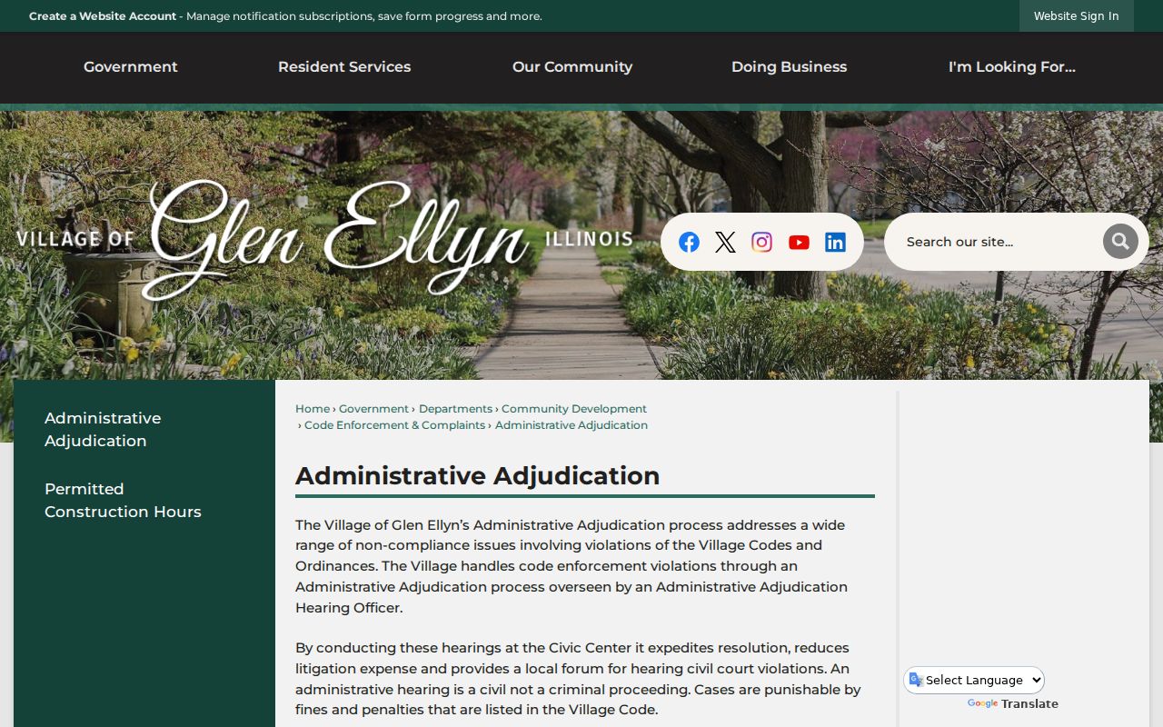 Glen Ellyn Administrative Adjudication information for municipal citation records