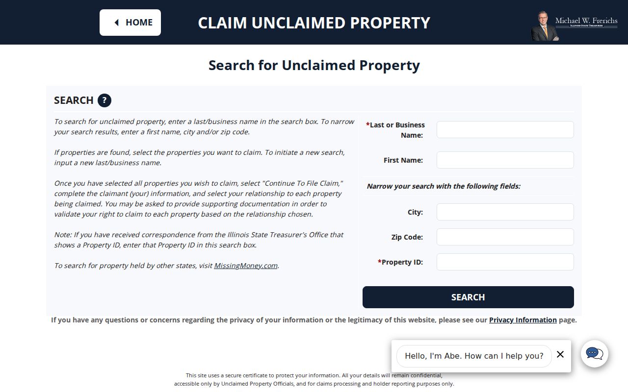 Illinois I-CASH unclaimed property search used in a Glen Ellyn resident lookup