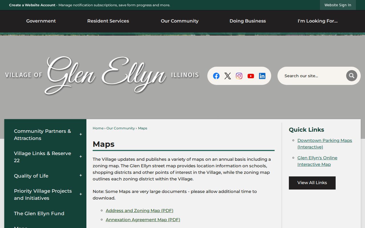 Village of Glen Ellyn maps index for ZIP and boundary research